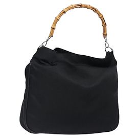 Bolso de mano de nylon negro y plata Gucci Bamboo 001 2123 1577 Auth ep9772