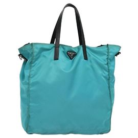 Prada Tote Bag aus Nylon Blau Silber authentisch mr1463