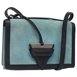 Borsa a Spalla LOEWE Camoscio Blu Argento Auth 132888