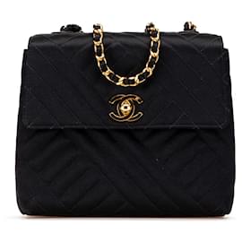 Chanel Schwarze Mini Quadrat Diagonal Gequiltete Satin Einzelflap