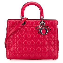 Dior Rosso Grande Borsa in Pelle di Agnello Cannage Lady Dior