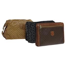 Céline Borsa Clutch in Tela Macadam CELINE PVC 3Set Marrone Beige Blu Marino Auth bs28179