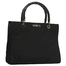 Borsa a mano in nylon nero e argento Gucci Bamboo 002 1016 Auth ep9594