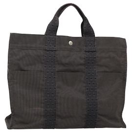 Hermès HERMES Her Line MM Tote Tasche Canvas Grau Silber Auth 132513