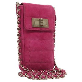 CHANEL Borsa a Spalla Choco Bar con Catena in Camoscio Rosa CC Auth 135452