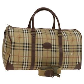 Autre Marque Burberrys Nova Check Boston Tasche aus PVC-Leder 2-Wege Beige Gold Auth 131032
