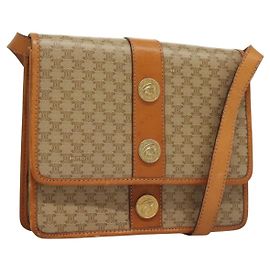 Céline CELINE Macadam Canvas Schultertasche PVC Beige Gold Auth 133028