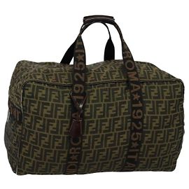 FENDI Zucca Canvas Boston Bag Brown Black Auth BA4042