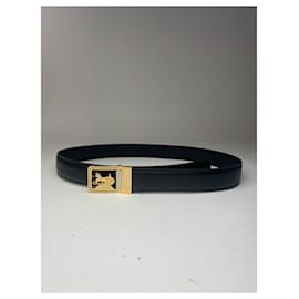 Cinturón de cuero negro con logo de carruaje vintage Celine - Céline