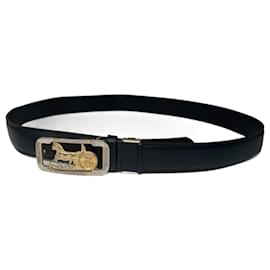 Schwarzer Leder-Gürtel mit Vintage Celine Paris Wagenlogo - Céline
