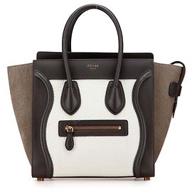 Céline Celine Tote Luggage en Nubuck Tricolor Blanco y Piel de Ternera