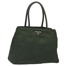 Bolso Tote PRADA de nailon caqui plateado auténtico bs28055