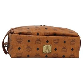 Pochette Vicetos in PVC Pelle MCM Logogram Marrone Oro Auth BA4160