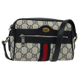 Borsa a Spalla Gucci GG Supreme Sherry Line PVC Blu Navy Rosso Auth 135549