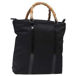 GUCCI Bambus Tote Tasche Nylon Schwarz Silber 000 1998 0508 Auth bs28079