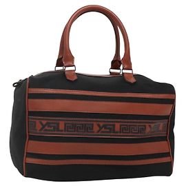 SAINT LAURENT Borsa a mano in tela marrone Auth BA4050