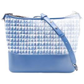 Chanel Borsa a spalla Gabrielle media in pelle di agnello matelassé tweed blu
