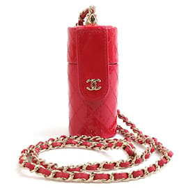 Estuche para lápiz labial Chanel Rojo y Dorado de Cuero