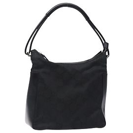 Borsa a Spalla GG Canvas Gucci Nylon Nero Argento 001 3766 Auth BA4115