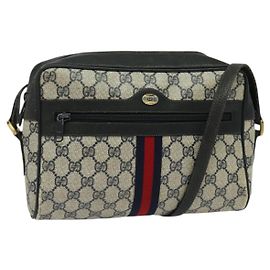 Borsa a Spalla Gucci GG Supreme Sherry Line PVC Blu Navy Oro 98 02 005 Auth BA4122