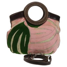 Miu Miu Handtasche Velours 2-Wege Rosa Silber Auth 131588