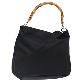 Borsa a mano in nylon nero e argento Gucci Bamboo 001 1998 1577 Auth gh388