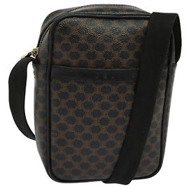 Céline CELINE Macadam Canvas Schultertasche aus PVC-Leder in Schwarz und Gold Auth ki5807