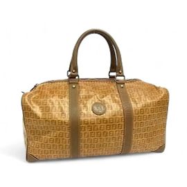 Fendi Boston Bag Zucchino Canvas and Patent Leather Golden