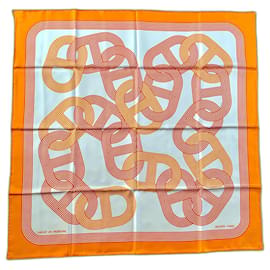 Foulard Hermès Circuit 24 in seta arancione 90x90cm