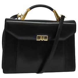 BALLY Borsa a mano in pelle 2 vie Nero Oro Auth sw1155
