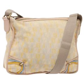 Borsa a Spalla in Tela Zucchino FENDI Beige Oro Auth ep9438
