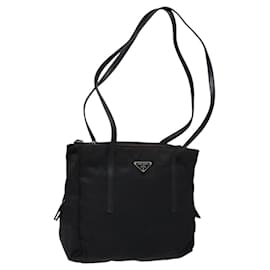 Borsa Tote PRADA in nylon e pelle nera argento autentica ki5841