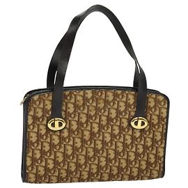 Borsa a mano in tela Trotter Christian Dior marrone oro Auth ep9995
