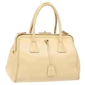 PRADA Borsa a Mano Gamaguchi in Pelle Beige Oro Auth 135924