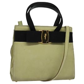 Borsa a mano Vala in suede 2 in 1 beige e oro Auth sw1296 di Salvatore Ferragamo