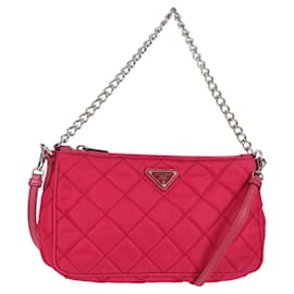 PRADA Borsa a Catena Nylon 2in1 Rosa Argento Auth 135510V