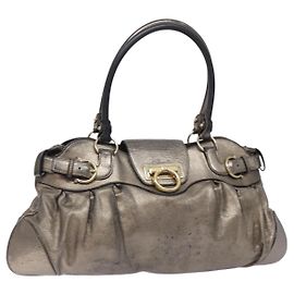 Borsa a mano in pelle Gancini Salvatore Ferragamo Argento Oro Auth 133160