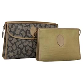SAINT LAURENT Borsa Clutch 2Set Beige Marrone oro Auth am8873