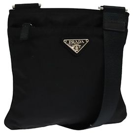 Bolso de Hombro PRADA Nylon Negro Plata Auténtico ep9765