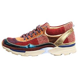 Chanel Sneakers CC in pelle e tweed tartan multicolore - taglia EU 39