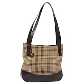 Borsa Tote Burberrys Nova Check in tela beige oro Auth ep9927 - Autre Marque
