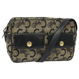 Céline Borsa a Spalla Celine C Sulky in Tela Blu Marina e Oro Auth 133571