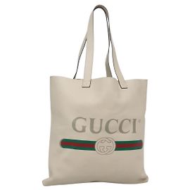 GUCCI Web Sherry Linie Tote Bag aus Leder in Elfenbein 572768 Auth mr1460