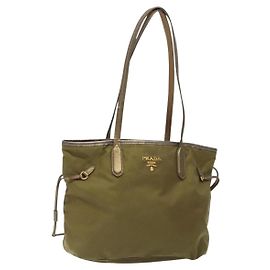Borsa Tote PRADA in nylon khaki oro Auth 133051