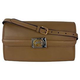 Bolsa de ombro Gucci G Linea Matisse em couro de cordeiro bege com fecho entrelaçado