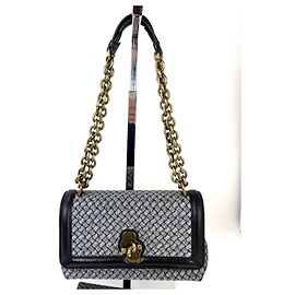 Borsa a Spalla Bottega Veneta in Lana Metallica Intrecciata in Pelle Verniciata Ayers Olimpia Knot