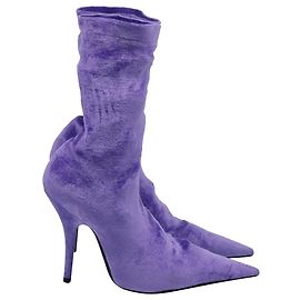 Stivali a metà polpaccio in velluto viola Balenciaga Knife Sock