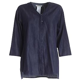 Camisa Max Mara de algodón denim azul con bordado de lentejuelas negras