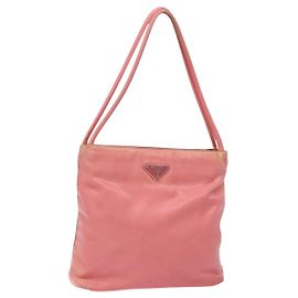 PRADA Tote Bag Nylon Pink Gold Auth 135667