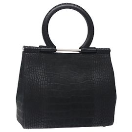 Borsa a mano Gancini in pelle nera Salvatore Ferragamo Auth 133750
